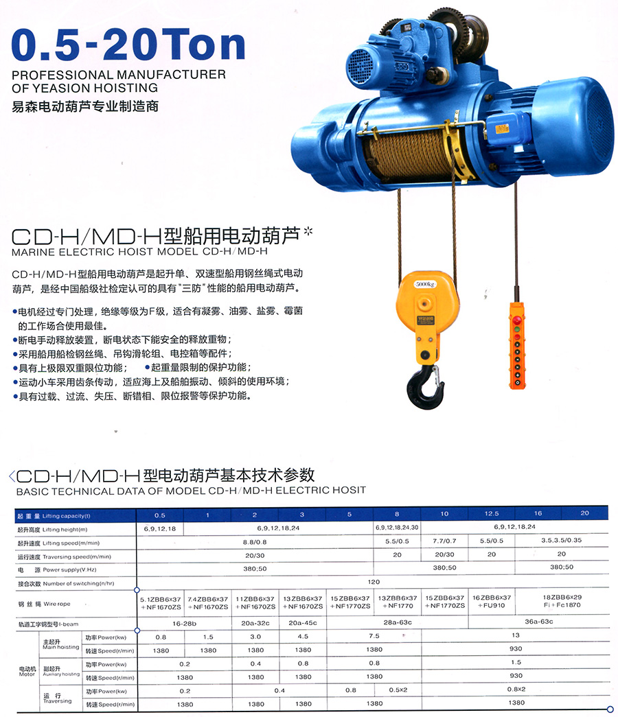 CD-H、MD-H型船用電動葫蘆--